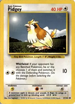 Pokemon Pidgey Base Set Unlimited 057/102 Common MP *See Card Scan 1999 - Image 1