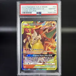 Pokemon 2019 SM Cosmic Eclipse Charizard & Braixen GX 22/236 Holo PSA 10 - Image 1