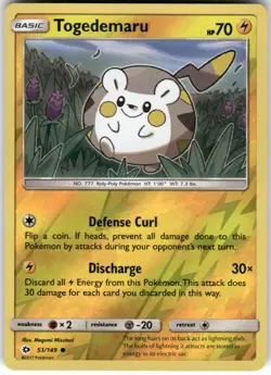 Togedemaru 53/149 Common SM Base Set Pokemon Reverse Holo Lightly Played - Image 1