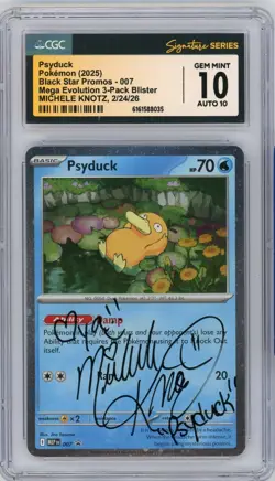 CGC Gem Mint 10 Auto 10 Signed Michele Knotz Psyduck 007 Mega Evolution Promo - Image 1