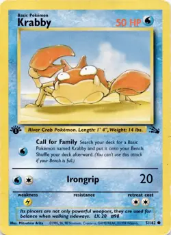 Krabby 51/62 Common Fossil Pokemon 1st Edition Near Mint - Image 1