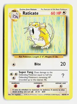 Raticate 40/102 Uncommon Base Set Unlimited Moderately Played - Image 1
