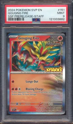 2024 POKEMON SURGING SPARKS GOUGING FIRE #151 STAFF PROMO PSA 9! - Image 1