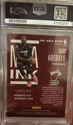 2019-20 Contenders Optic NBA Ink Bam Adebayo Auto /125 PSA 9 Auto 10 Heat - Image 3