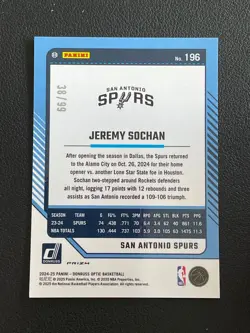 Jeremy Sochan 2024-25 Panini Donruss Optic Red Prizm /99 #196 - Image 2