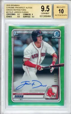 2020 Bowman Chrome 1st Jarren Duran Auto /99 Green Refractor Gem Mint BGS 9.5 - Image 1