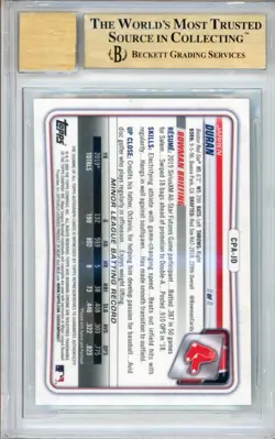 2020 Bowman Chrome 1st Jarren Duran Auto /99 Green Refractor Gem Mint BGS 9.5 - Image 2