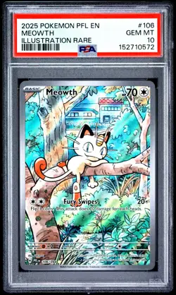2025 POKEMON PFL EN-PHANTASMAL FLAMES ILLUSTRATION RARE #106 MEOWTH PSA 10 - Image 1