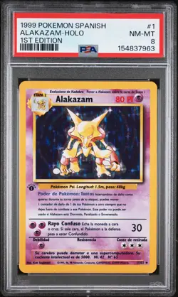 1999 POKEMON SPANISH 1ST EDITION #1 ALAKAZAM-HOLO PSA 8 - Image 1