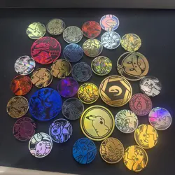 Lot Of 37 Random Official Pokemon TCG Coins, Jumbo Size and Regular Size !! - Image 1