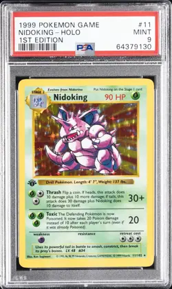 1999 POKEMON BASE SET 1ST EDITION #11 NIDOKING-HOLO PSA 9 - Image 1