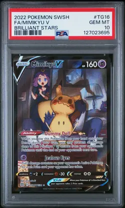 2022 Pokemon Brilliant Stars SWSH09 Mimikyu V #TG16/TG30 PSA 10 English Full Art - Image 1