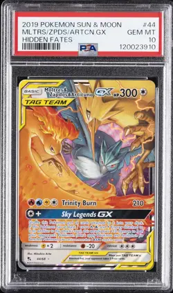 2019 POKEMON SUN & MOON HIDDEN FATES #44 MOLTRES & ZAPDOS & ARTICUNO GX PSA 10 - Image 1