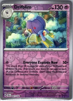 Drifblim 61/142 Uncommon Stellar Crown Pokemon Reverse Holo Near Mint - Image 1
