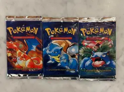 Pokemon PORTUGUESE 1999 TCG Base Set Unlimited 3 Sealed Packs RARE Art Set - Image 1