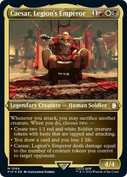 MTG PIP *THICK STOCK Caesar, Legion's Emperor 1064 M NM Universes Beyond: Fallou - Image 1