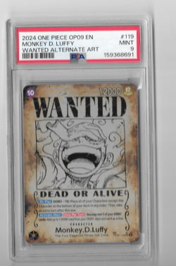 2024 One Piece OP09 EN Monkey D Luffy WANTED ALT ART PSA 9 Mint - Image 1