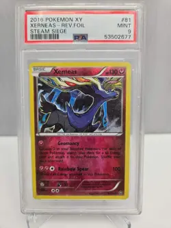 2016 Pokemon XY Steam Siege #81 Xerneas Reverse Holo Foil Card PSA 9 - Image 1