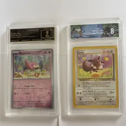 Pokemon TCG Graded Card Lot 2 Slowpoke #57 Reverse Holo + Eevee 51/64 - Image 1