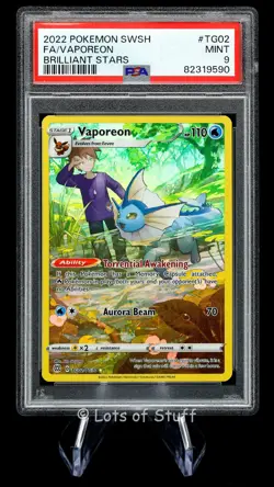 PSA 9 MINT Vaporeon Full Art Brilliant Stars Pokemon 2022 TG02-TG30 -90 - Image 1