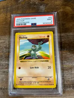 1999 Pokemon Game Base MACHOP SHADOWLESS #52 PSA 9 Mint RARE - Image 1