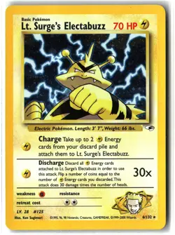 Lt. Surge's Electabuzz ⭐ 6/132 Vintage WOTC Holo Rare Gym Heroes Pokemon LP - Image 1