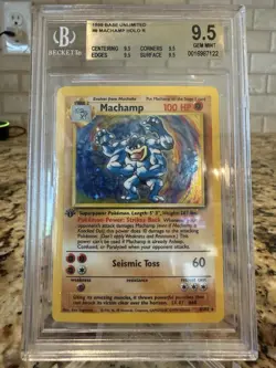 1999 Pokemon Base Set Unlimited #8/102 Machamp Holo R BGS 9.5 GEM MINT - Image 1