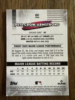 2026 Topps Finest Pete Crow Armstrong Rare Blue Mini Diamond Refractor /150 - Image 2