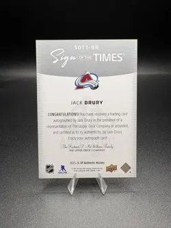 25/26 SP Authentic Sign Of The Times Auto Jack Drury Avalanche - Image 2