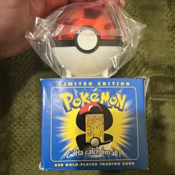 23K Gold Plated PIKACHU Trading Card 1999 Burger King Pokemon Ball SEALED Blue - Image 1