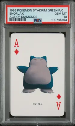 1998 POKEMON STADIUM GREEN VERSION PLAYING CARDS ACE OF DIAMONDS SNORLAX PSA 10 - Image 1