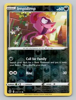 Impidimp 092/172 Common Brilliant Stars Pokemon Reverse Holo Near Mint - Image 1