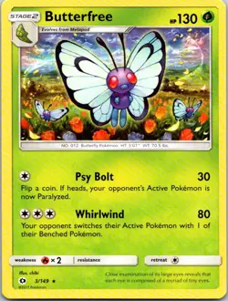 Butterfree 3/149 Rare Sun & Moon Pokemon Near Mint - Image 1