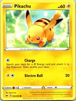 Pikachu 065/202 Common Sword & Shield Pokemon Near Mint - Image 1