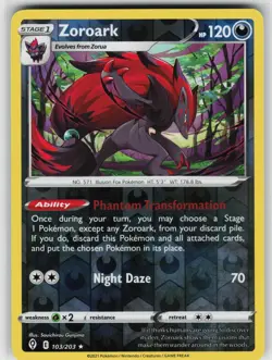 Zoroark 103 Reverse Holo 203 R Evolving Skies NM Pokemon - Image 1
