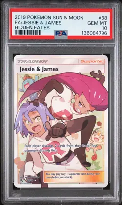 2019 POKEMON SUN & MOON HIDDEN FATES #68 FULL ART/JESSIE & JAMES PSA 10 - Image 1