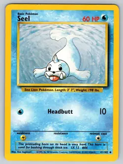 Seel 41/102 Uncommon Base Set Unlimited Pokemon Lightly Played - Image 1