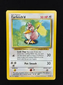 Farfetch'd 27/102 Uncommon Base Set Unlimited Pokemon LP - Image 1
