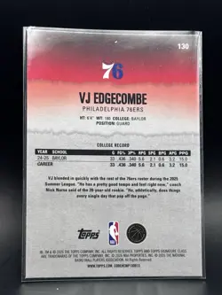 2025-26 Topps - Signature Class VJ Edgecombe Pandora RC #130 Sixers - Image 2
