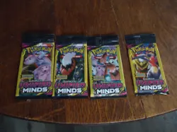 LOT OF 4 PACK Pokemon Sun & Moon Unified Minds 3Card Booster Art Set 2019 Sealed - Image 1