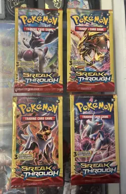 Pokemon XY BREAKthrough 3 Card Mini Booster Packs Complete Art Pack Set Lot of 4 - Image 1