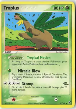 Tropius 27/107 Rare Deoxys Pokemon Heavily Played - Image 1