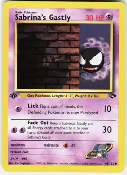 Sabrina's Gastly 96/132 Common Gym Challenge Pokemon 1st Edition NM 01-03-85 - Image 1