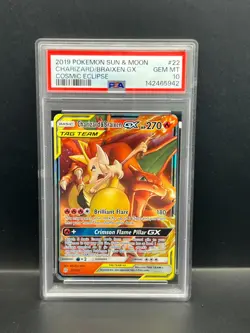 Pokemon PSA 10 GEM Charizard & Braixen GX 22/236 Cosmic Eclipse Holo 2019 S#5942 - Image 1