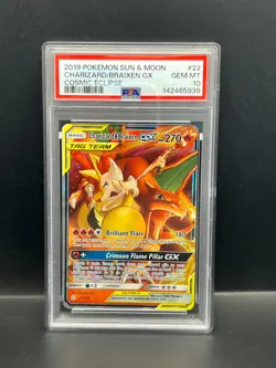 Pokemon PSA 10 GEM Charizard & Braixen GX 22/236 Cosmic Eclipse Holo 2019 S#5939 - Image 1