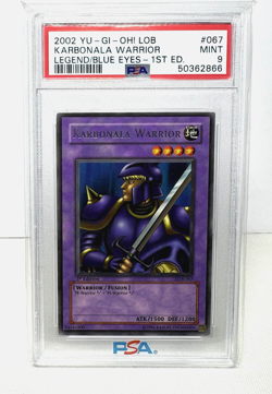 2002 YuGiOh KARBONALA WARRIOR 1st Edition PSA 9 LOB-067 The Legend of Blue-Eyes - Image 1