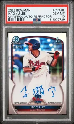2023 Hao Yu Lee Bowman Topps Phillies CPA-HL RC Auto Refractor /499 PSA 10 - Image 1