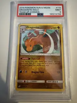 Pokemon TCG 2019 SM Team Up Dragonite 119/181 Cosmos Holo PSA 9 EN - Image 1