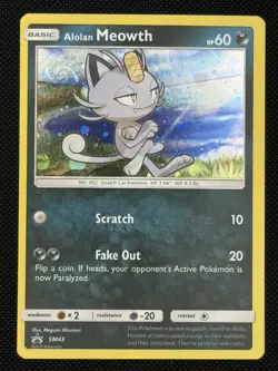Alolan Meowth SM43 HD Cosmos 🌀 Tail Swirl 🌀 Galaxy Holo Pokemon Promo - Image 1