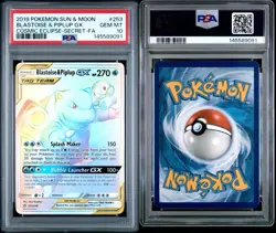 2019 Pokemon S&M Cosmic Eclipse Blastoise & Piplup GX 253/236 PSA 10 Gem Mint - Image 1